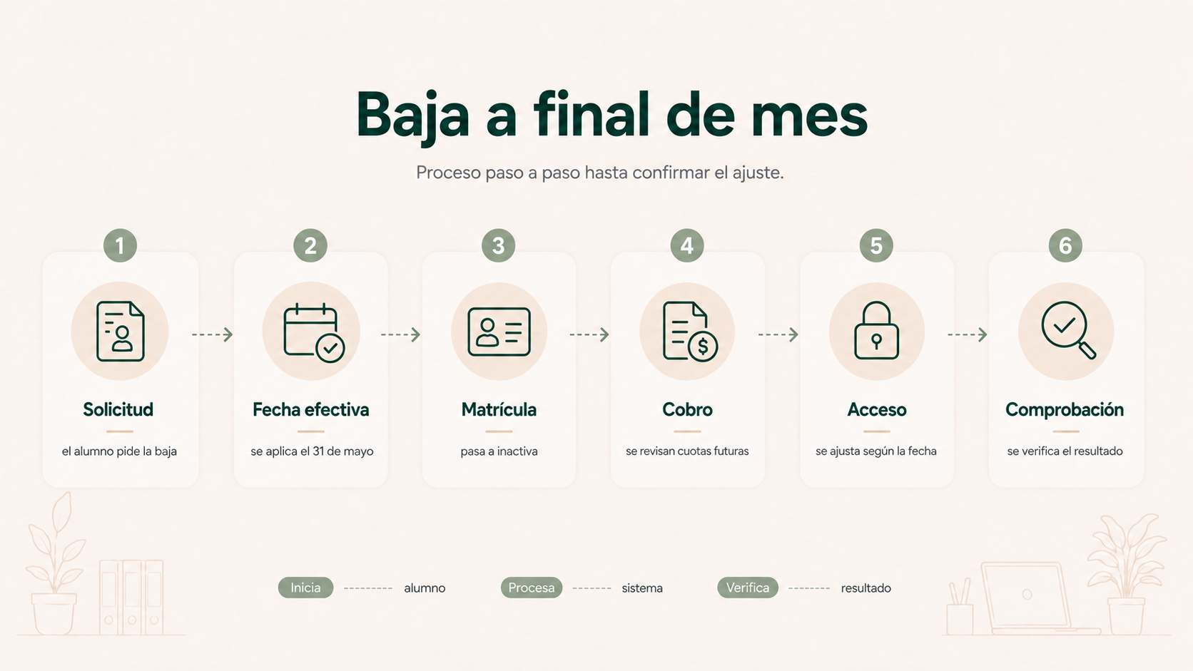 Proceso de baja de un alumno solicitada antes de final de mes