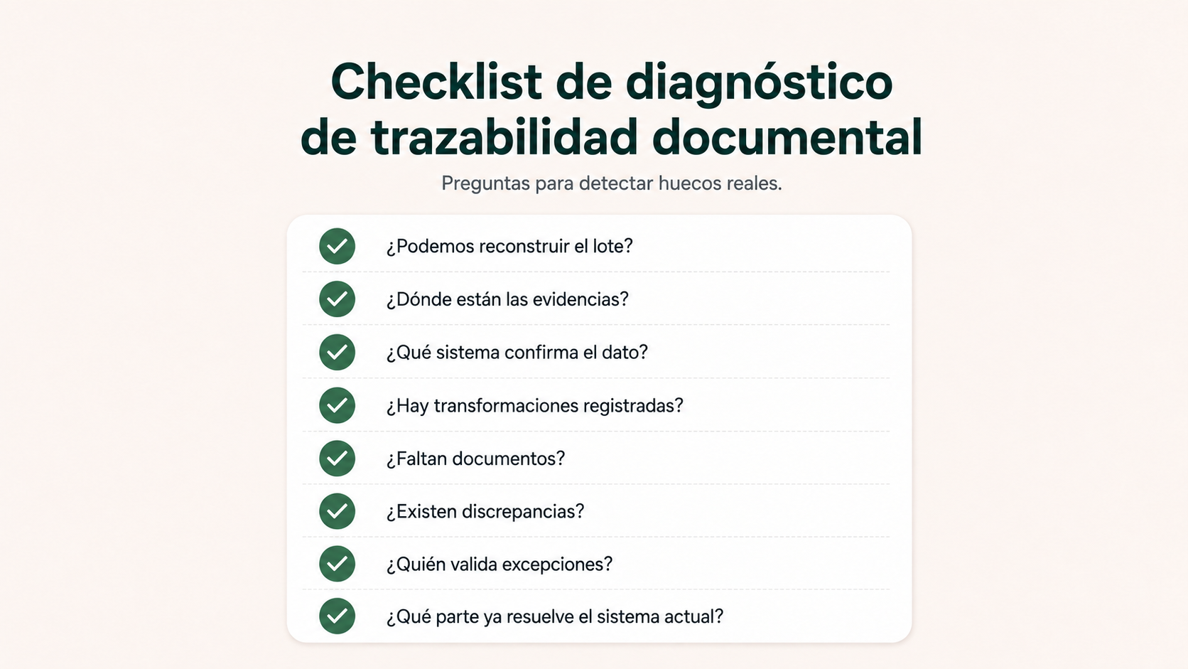 Checklist para diagnosticar huecos en la trazabilidad documental por lotes