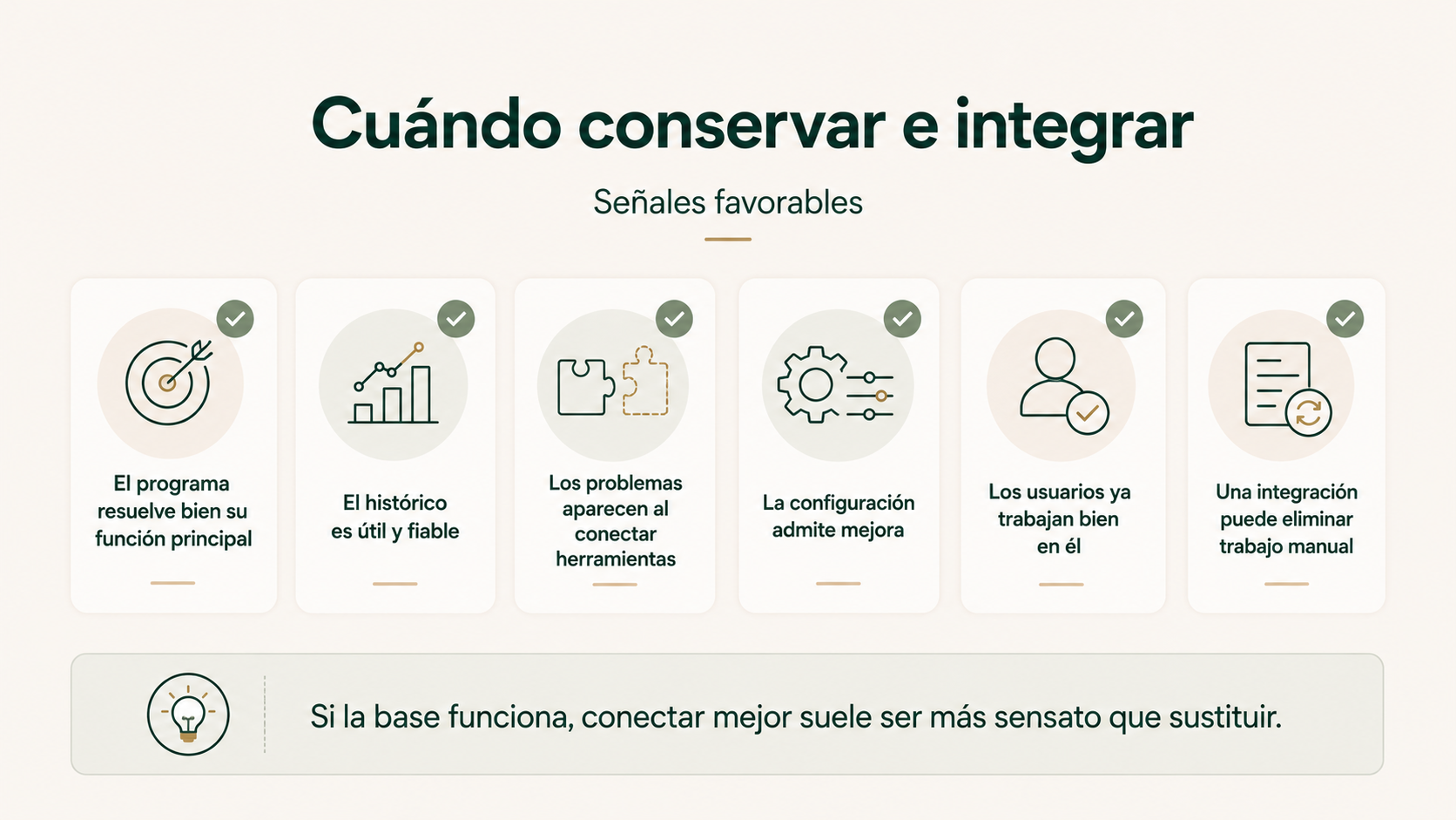 Señales favorables para conservar el programa actual y conectar mejor las distintas herramientas.