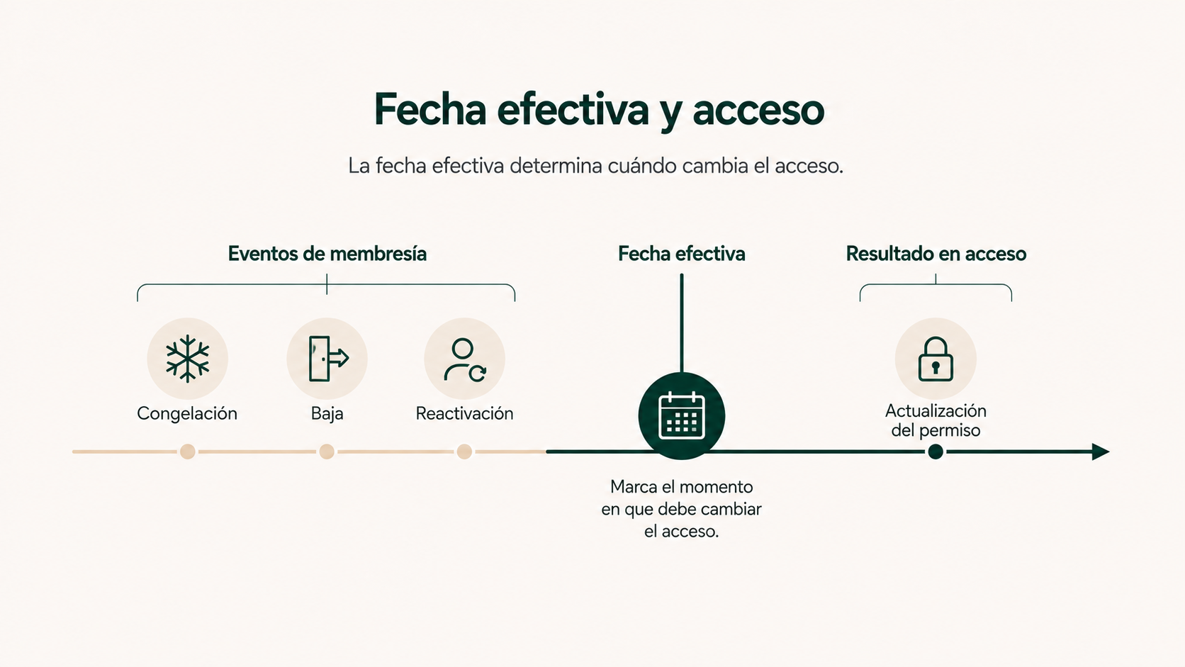 Relación entre fecha efectiva de una membresía y actualización del permiso de acceso