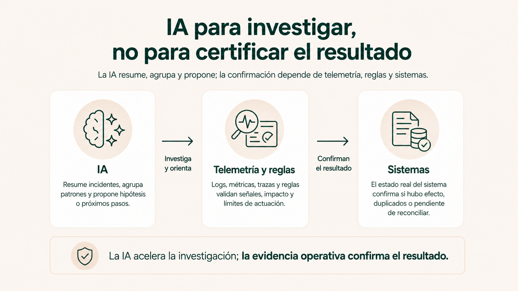 Uso de inteligencia artificial para investigar incidentes sin sustituir la confirmación mediante telemetría y sistemas