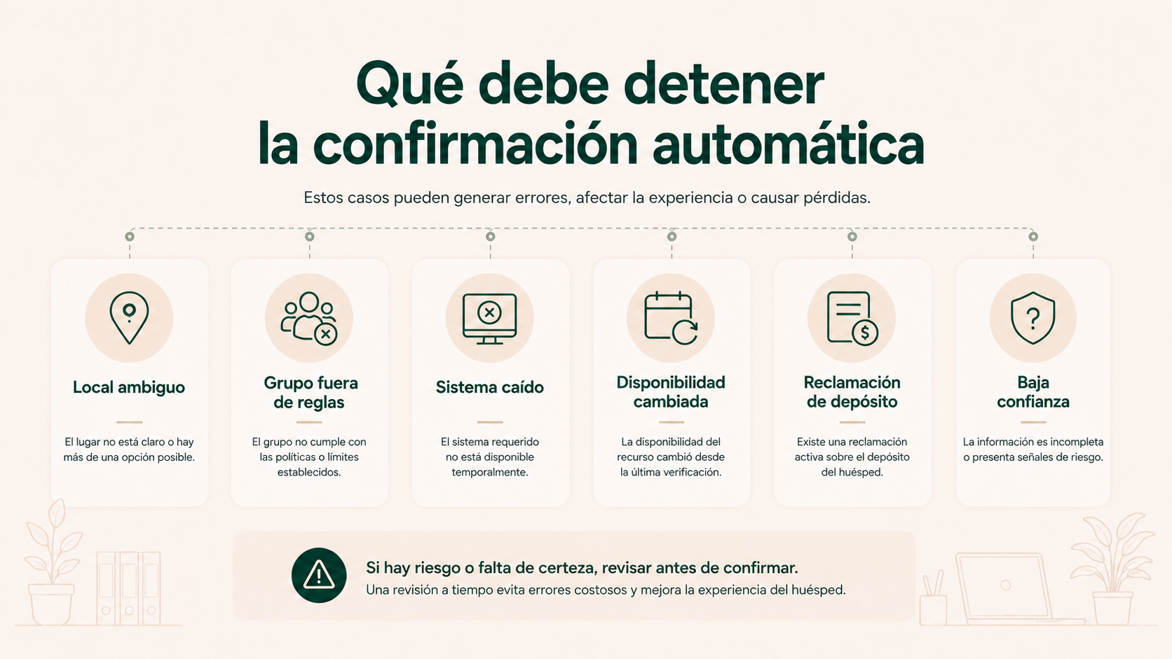 Situaciones que deben detener una confirmación automática de reserva