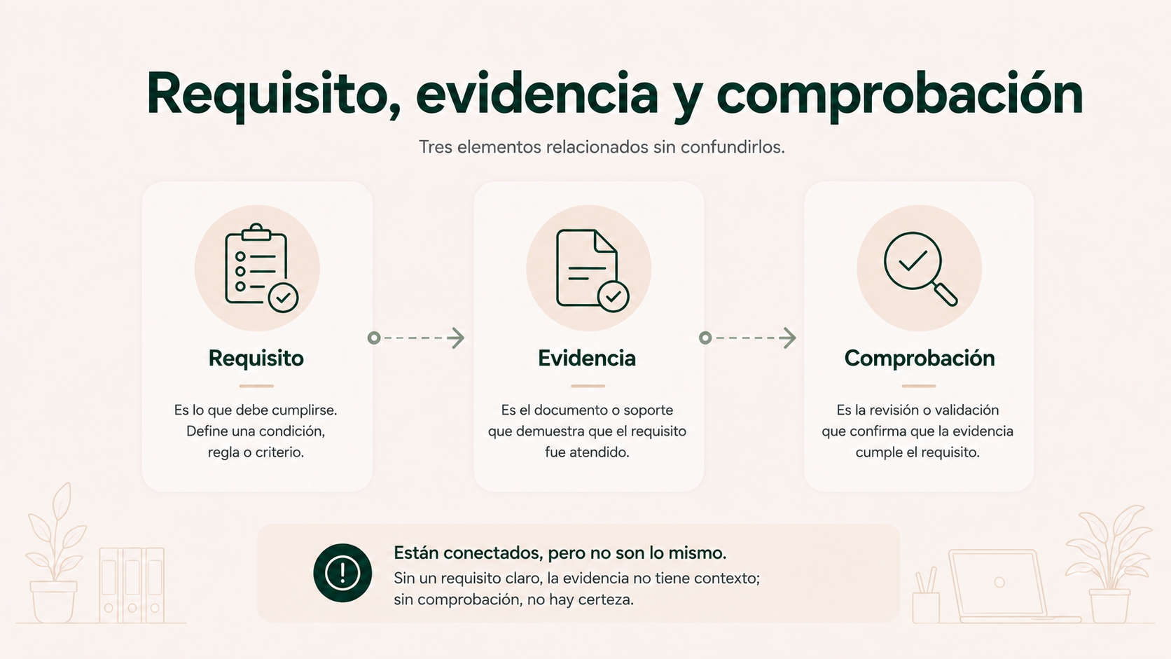 Relación entre requisito, evidencia y comprobación dentro de un expediente de matrícula