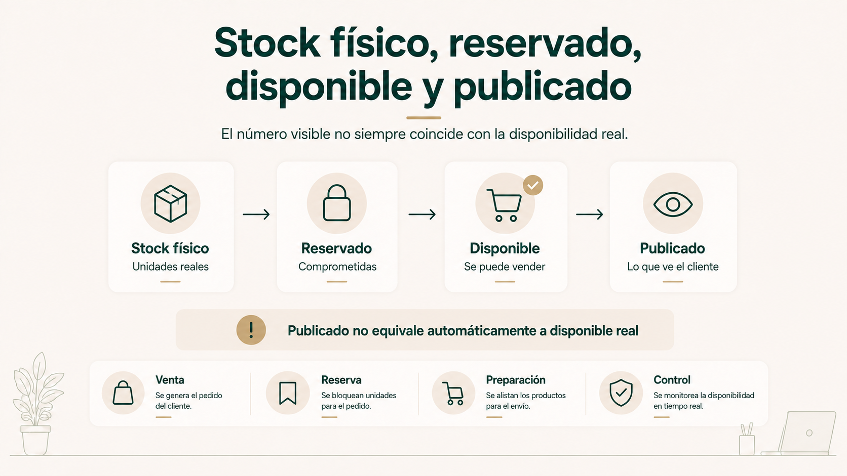 Diferencia entre stock físico, reservado, disponible y publicado en un ecommerce