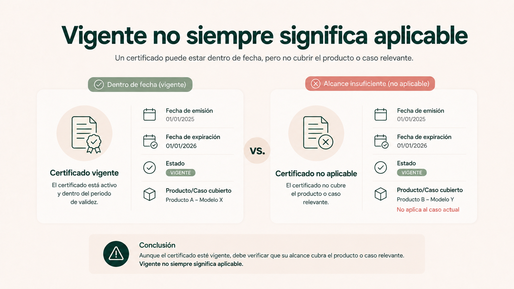 Comparación entre documento vigente y documento aplicable al caso correcto
